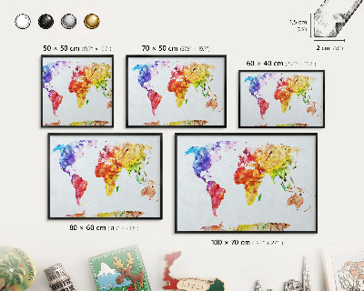 Tablero magnético impreso con marco en color negro Mapa de colores