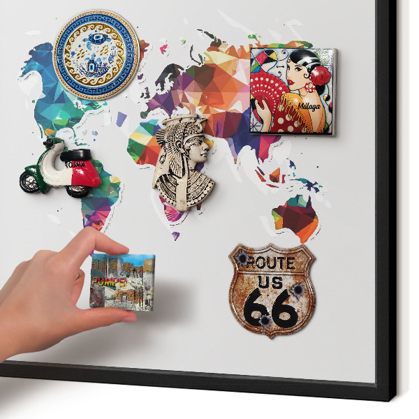 Pizarra magnética para colección de imanes con marco negro Mapa del mundo