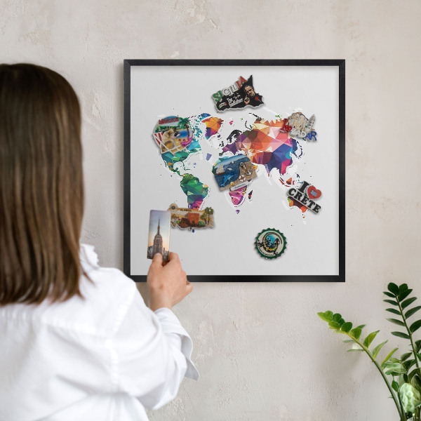 Pizarra magnética para colección de imanes con marco negro Mapa del mundo
