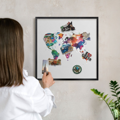 Pizarra magnética para colección de imanes con marco negro Mapa del mundo