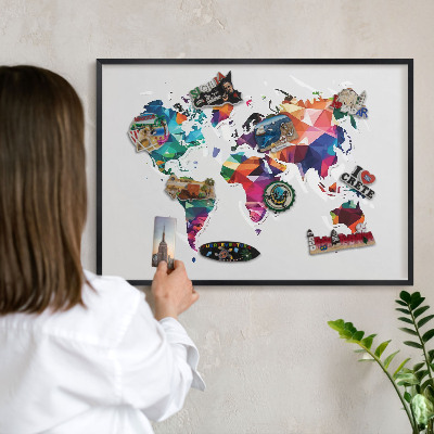 Pizarra magnética para colección de imanes con marco negro Mapa del mundo