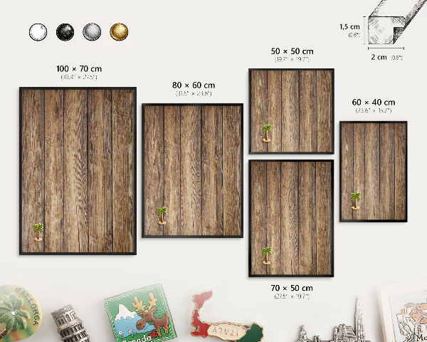 Pizarra magnética para colección de imanes con marco negro Textura de madera