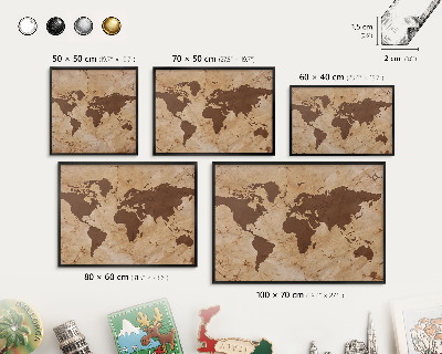 Tablero magnético impreso con marco en color negro Mapa del mundo
