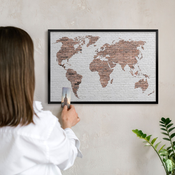 Pizarra magnética para colección de imanes con marco negro Mapa de ladrillos