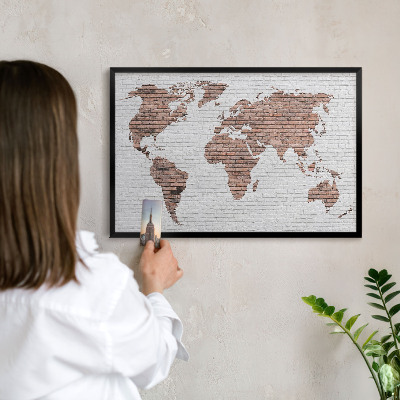 Pizarra magnética para colección de imanes con marco negro Mapa de ladrillos