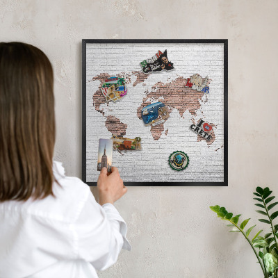 Pizarra magnética para colección de imanes con marco negro Mapa de ladrillos