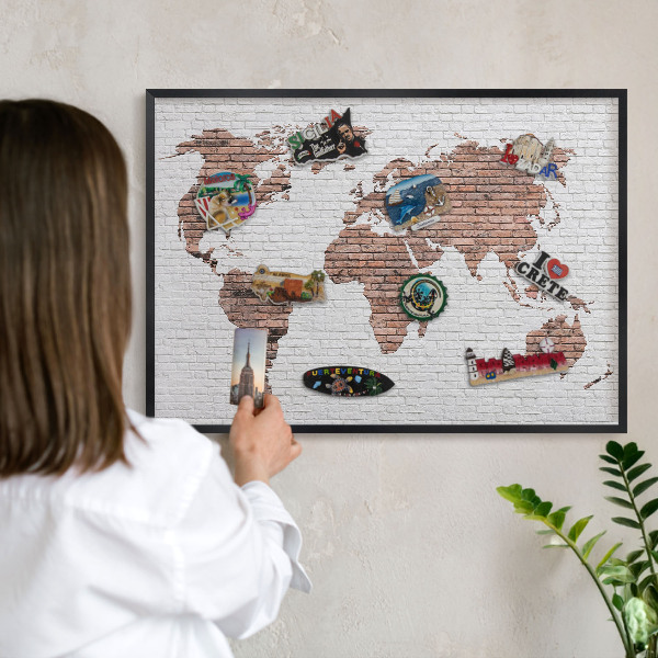 Pizarra magnética para colección de imanes con marco negro Mapa de ladrillos