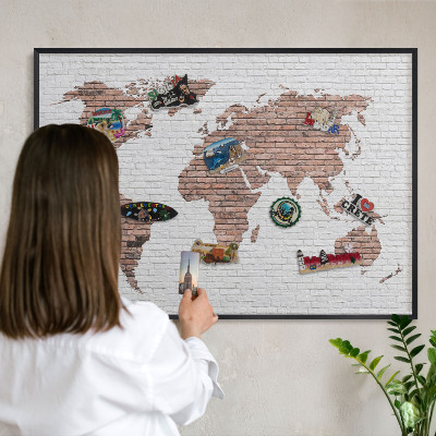 Pizarra magnética para colección de imanes con marco negro Mapa de ladrillos