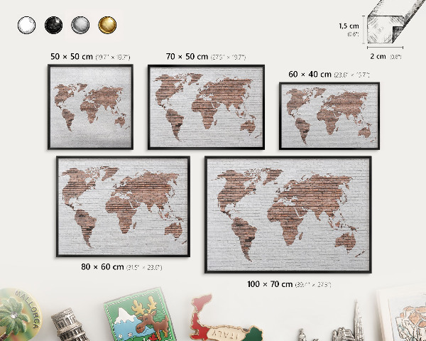 Pizarra magnética para colección de imanes con marco negro Mapa de ladrillos