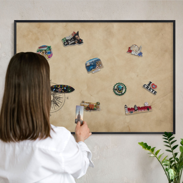 Tablero magnético impreso con marco en color negro Rosa de los vientos