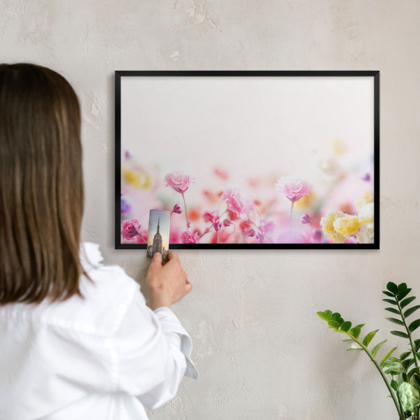 Pizarra magnética para colección de imanes con marco negro Flores en tonos pastel