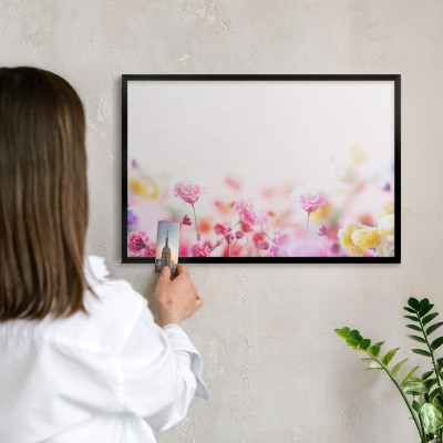 Pizarra magnética para colección de imanes con marco negro Flores en tonos pastel