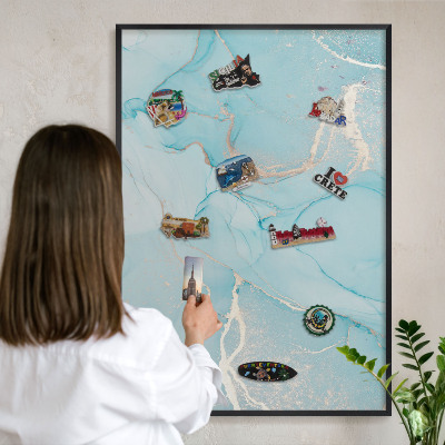 Tablero magnético impreso con marco en color negro Elegancia turquesa