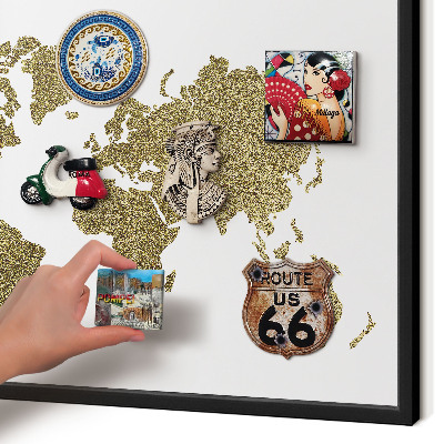 Pizarra magnética para colección de imanes con marco negro Mapa del mundo