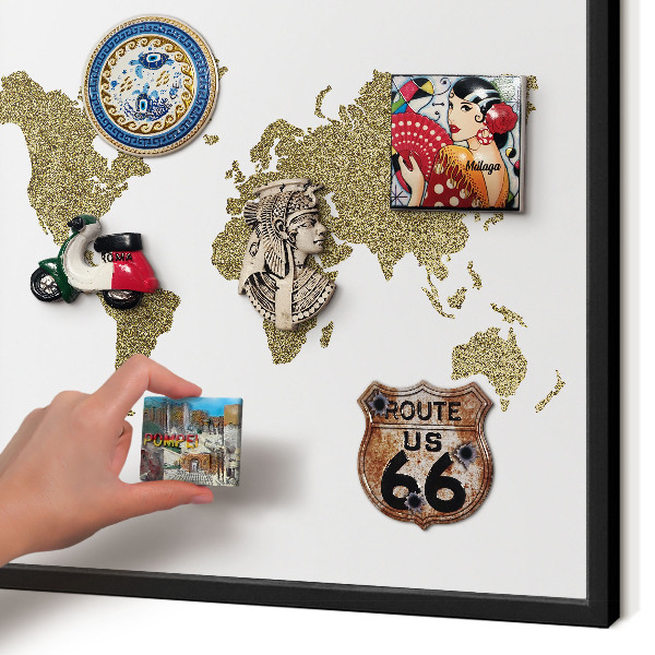 Pizarra magnética para colección de imanes con marco negro Mapa del mundo