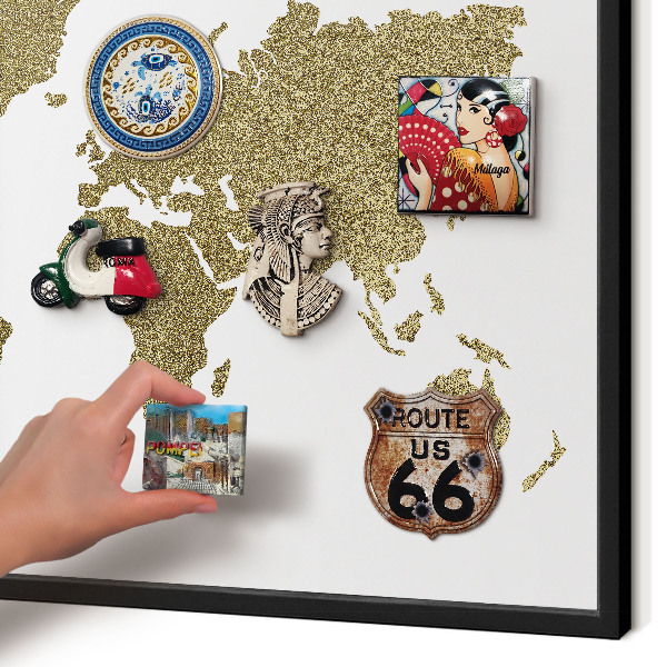 Pizarra magnética para colección de imanes con marco negro Mapa del mundo