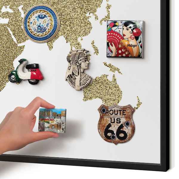 Pizarra magnética para colección de imanes con marco negro Mapa del mundo