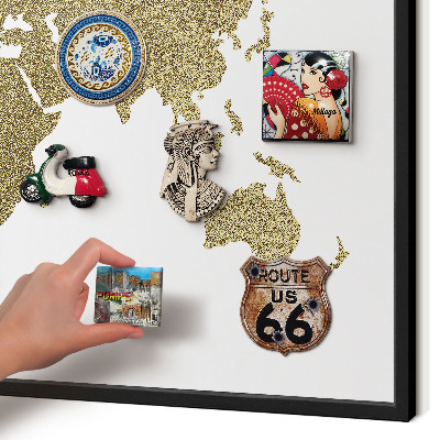Pizarra magnética para colección de imanes con marco negro Mapa del mundo