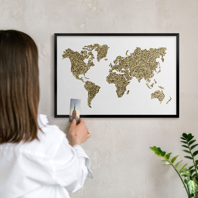 Pizarra magnética para colección de imanes con marco negro Mapa del mundo