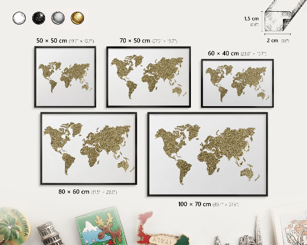 Pizarra magnética para colección de imanes con marco negro Mapa del mundo