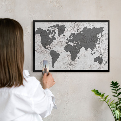 Tablero magnético impreso con marco en color negro Mapa del mundo