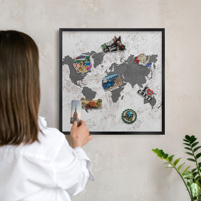 Tablero magnético impreso con marco en color negro Mapa del mundo