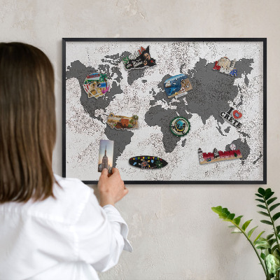Tablero magnético impreso con marco en color negro Mapa del mundo