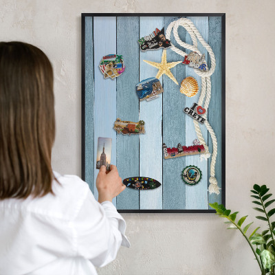 Pizarra magnética para colección de imanes con marco negro Clima marítimo