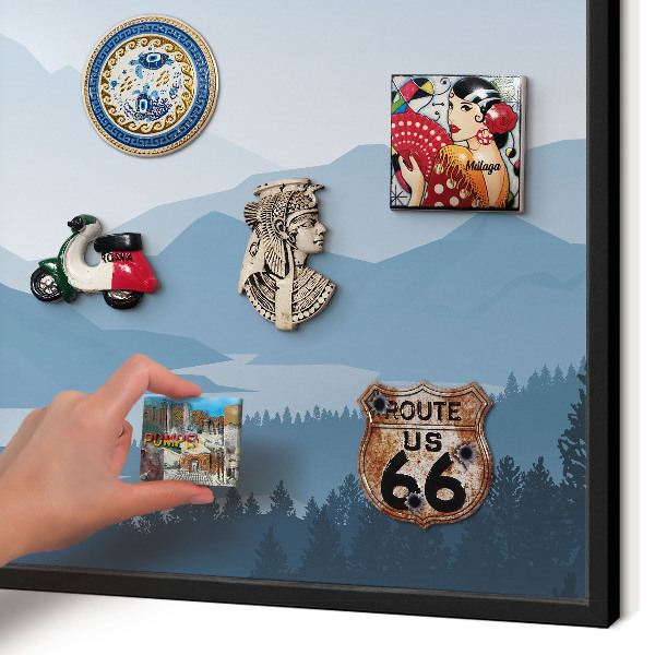 Tablero magnético impreso con marco en color negro Armonía de montaña