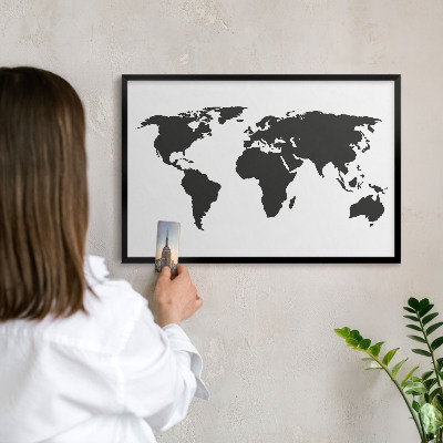 Tablero magnético impreso con marco en color negro Mapa del mundo