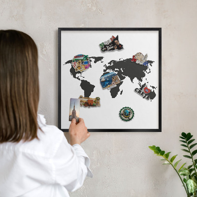 Tablero magnético impreso con marco en color negro Mapa del mundo