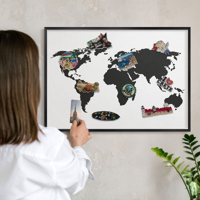 Tablero magnético impreso con marco en color negro Mapa del mundo
