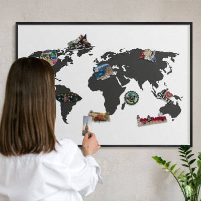 Tablero magnético impreso con marco en color negro Mapa del mundo