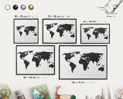Tablero magnético impreso con marco en color negro Mapa del mundo
