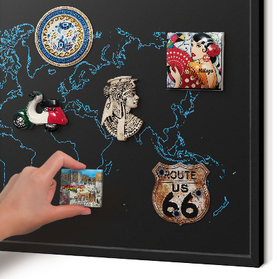 Pizarra magnética para colección de imanes con marco negro Mapa del mundo