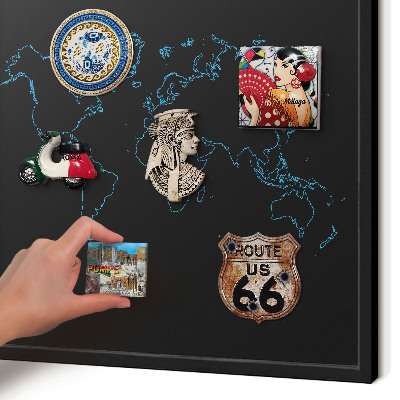 Pizarra magnética para colección de imanes con marco negro Mapa del mundo