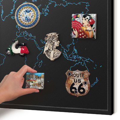 Pizarra magnética para colección de imanes con marco negro Mapa del mundo