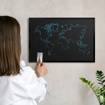 Pizarra magnética para colección de imanes con marco negro Mapa del mundo