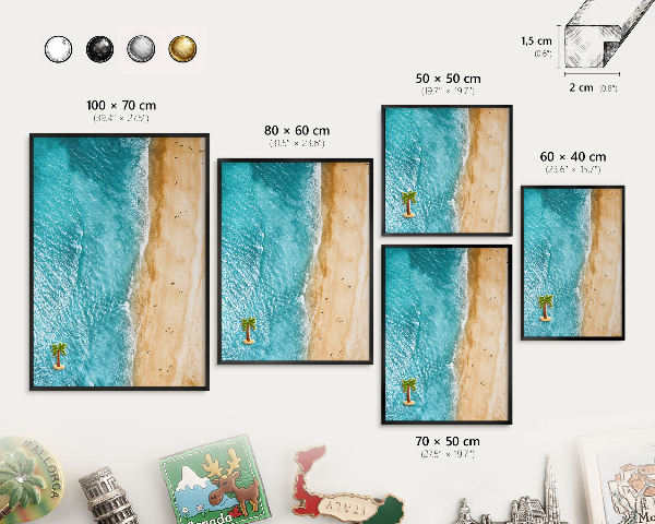 Tablero magnético impreso con marco en color negro Mar y playa