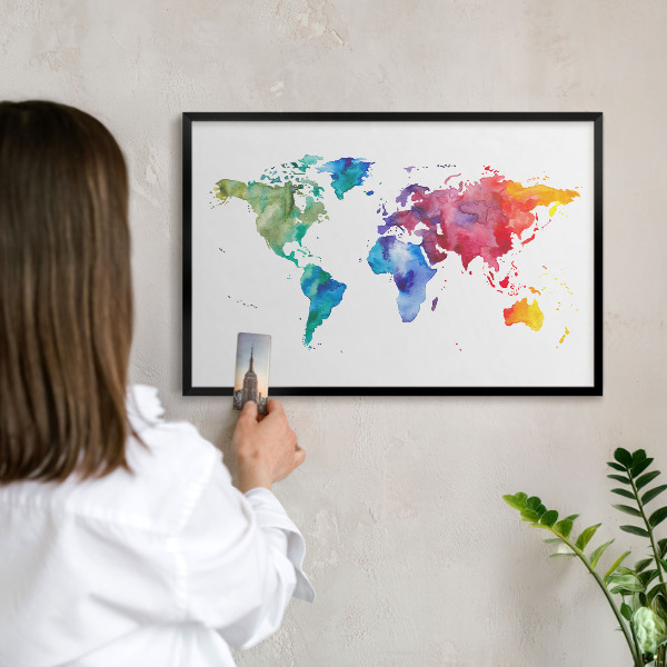 Pizarra magnética para colección de imanes con marco negro Mapa de colores