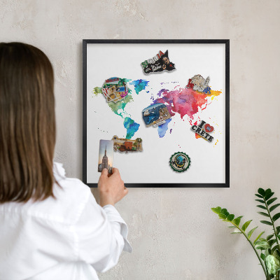 Pizarra magnética para colección de imanes con marco negro Mapa de colores