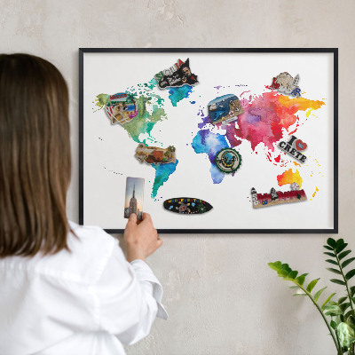 Pizarra magnética para colección de imanes con marco negro Mapa de colores