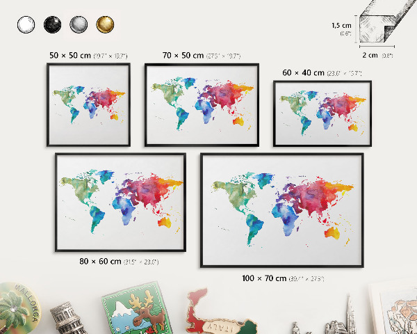 Pizarra magnética para colección de imanes con marco negro Mapa de colores