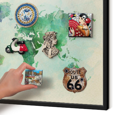 Pizarra magnética para colección de imanes con marco negro Mapa del mundo