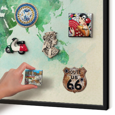 Pizarra magnética para colección de imanes con marco negro Mapa del mundo