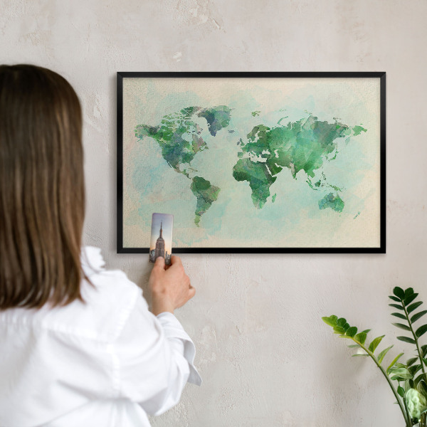 Pizarra magnética para colección de imanes con marco negro Mapa del mundo