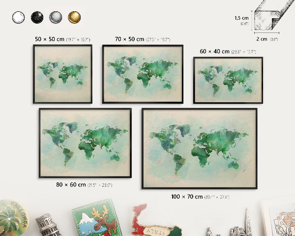 Pizarra magnética para colección de imanes con marco negro Mapa del mundo