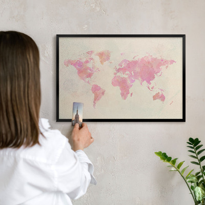 Tablero magnético impreso con marco en color negro Mapa del mundo