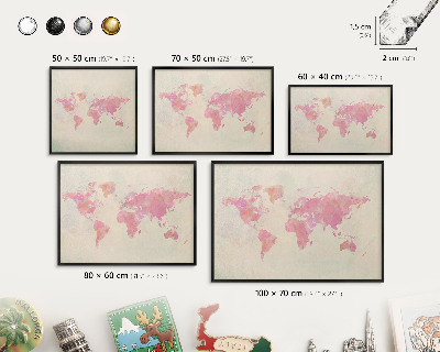 Tablero magnético impreso con marco en color negro Mapa del mundo