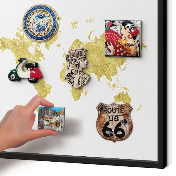 Pizarra magnética para colección de imanes con marco negro Mapa del mundo